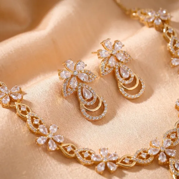 Gold_Tone_Floral_American_Diamond_Necklace_Set_With_Earrings_Nk_05