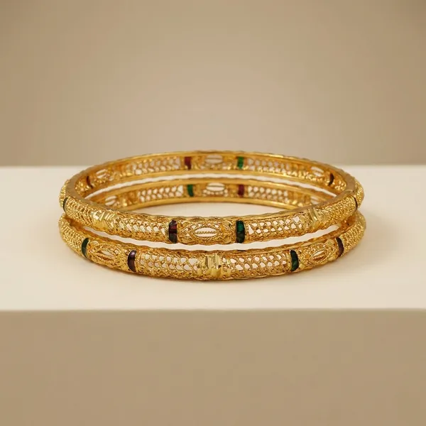 Gold_Tone_Textured_Bangles_Traditional_Set_Of_2