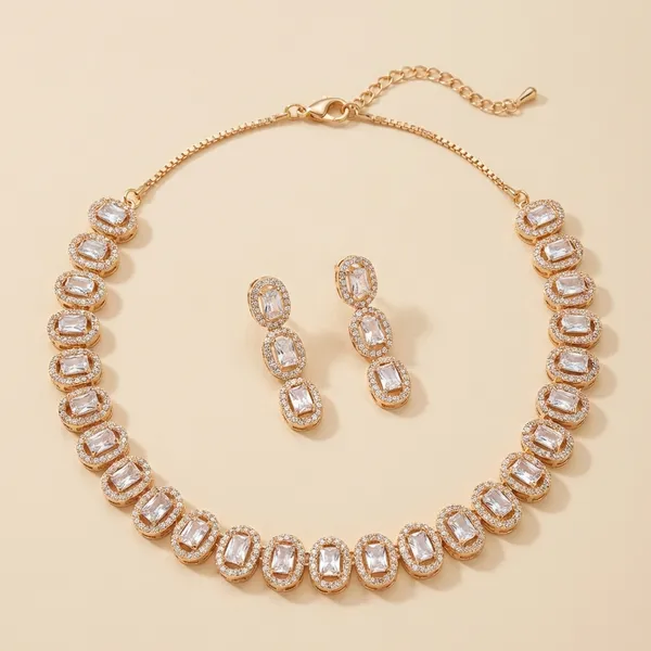 Rose_Gold_Rectangular_Crystal_Necklace_Set_With_Earrings_Nk_10