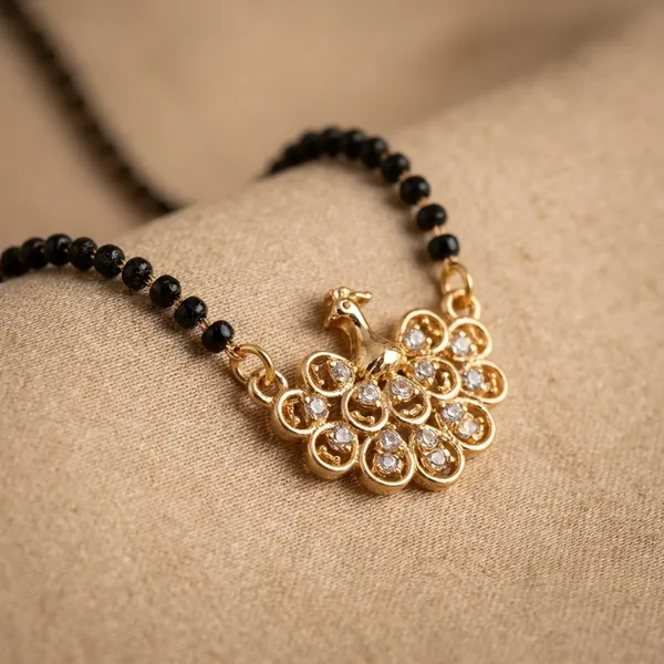 Gold_Tone_Floral_Cluster_Mangalsutra_Pendant_With_Black_Beaded_Chain