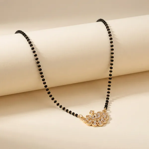 Gold_Tone_Floral_Cluster_Mangalsutra_Pendant_With_Black_Beaded_Chain