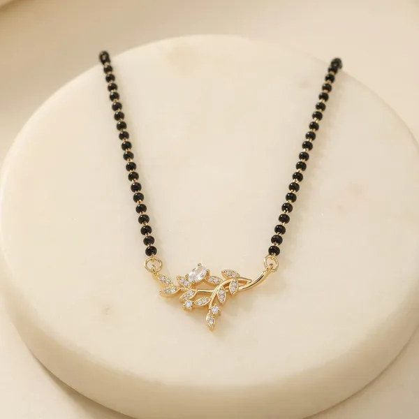 Gold_Tone_Leaf_Pendant_Mangalsutra_Necklace_Delicate_Design