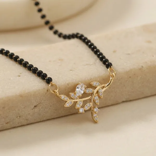 Gold_Tone_Leaf_Pendant_Mangalsutra_Necklace_Delicate_Design