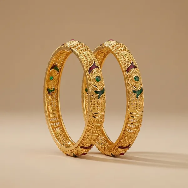 Gold_Tone_Bangles_With_Green_Stone_And_Meenakari_Work_Pair