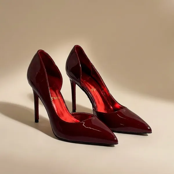 Glossy_Deep_Red_Patent_Stiletto_Heels_With_D'Orsay_Cut