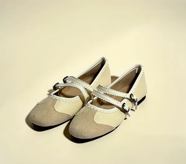 Women'S_Cream_Suede_And_Leather_Mary_Jane_Flats_With_Braided_Strap