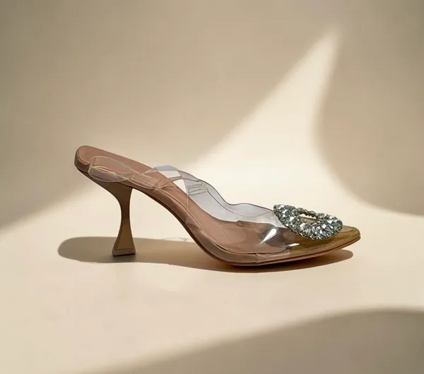 Brown_And_White_Embellished_Slingback_Heels_With_Crystal_Brooch