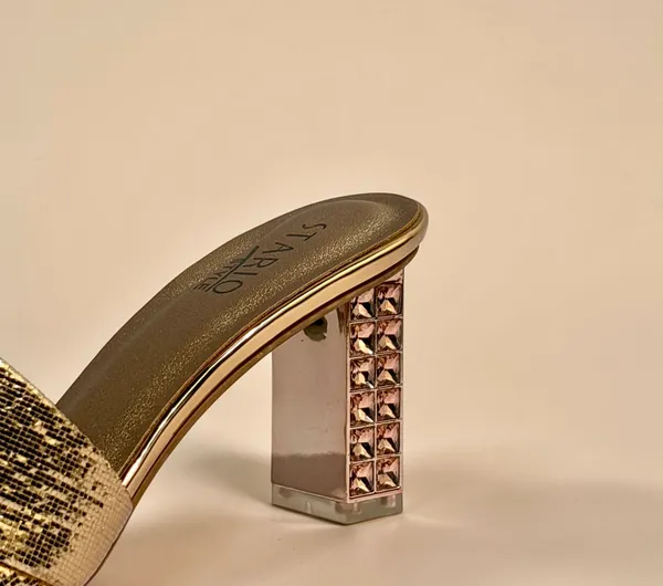 Metallic_Gold_Embossed_Block_Heel_Sandals_With_Jeweled_Transparent_Heel