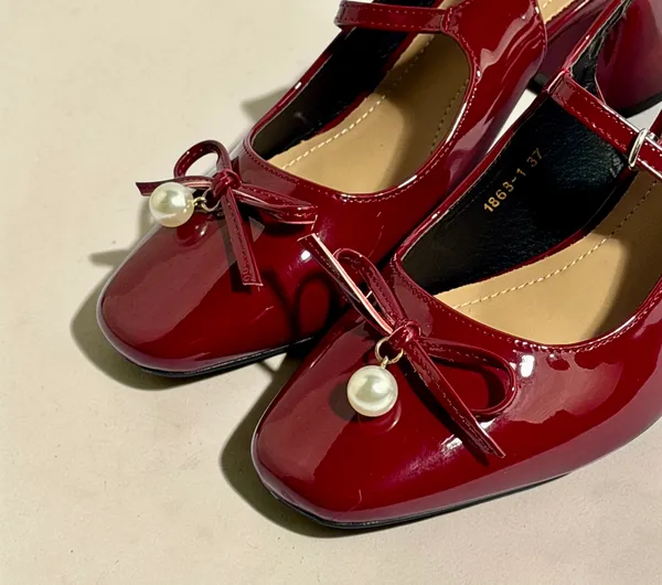 Burgundy_Patent_Leather_Slingback_Block_Heels_With_Pearl_Bow_Detail