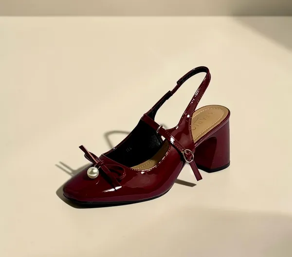 Burgundy_Patent_Leather_Slingback_Block_Heels_With_Pearl_Bow_Detail