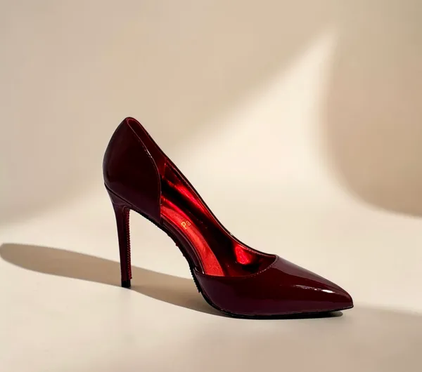 Glossy_Deep_Red_Patent_Stiletto_Heels_With_D'Orsay_Cut