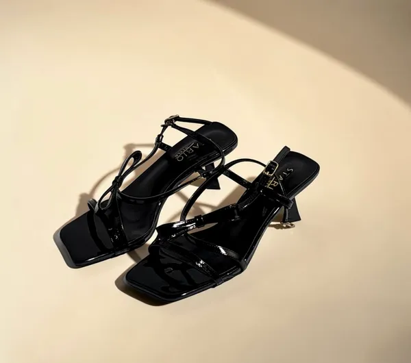 Glossy_Black_Strappy_Kitten_Heel_Sandals