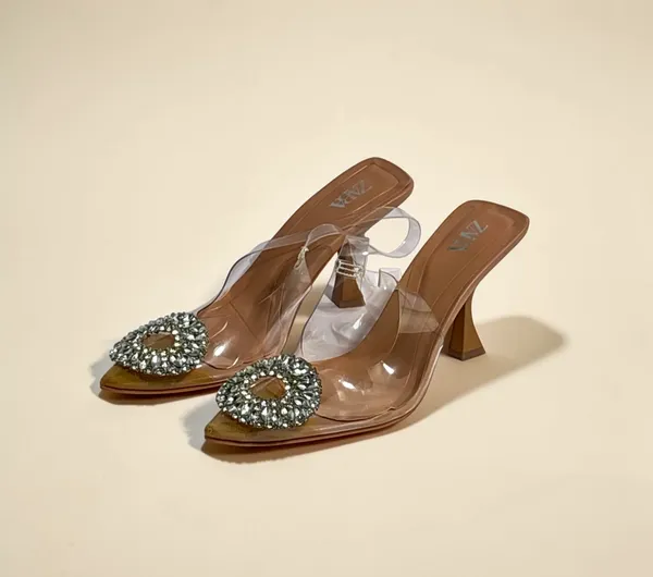 Brown_And_White_Embellished_Slingback_Heels_With_Crystal_Brooch
