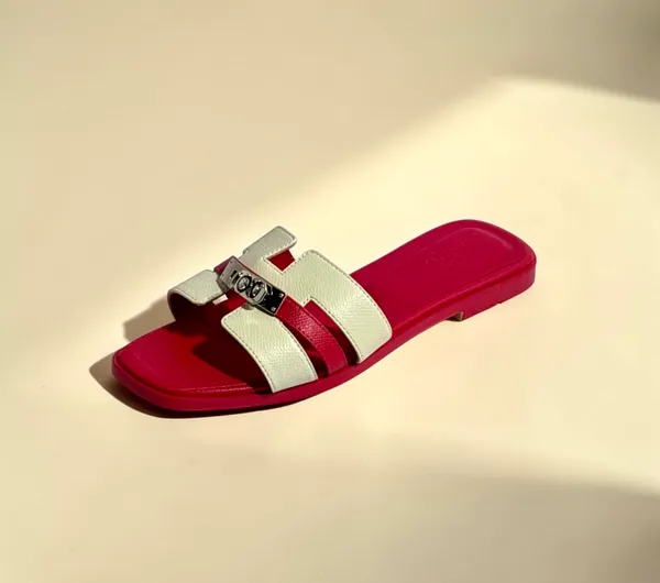 Women's_Red_And_White_H-Strap_Slide_Sandals_With_Metal_Hardware