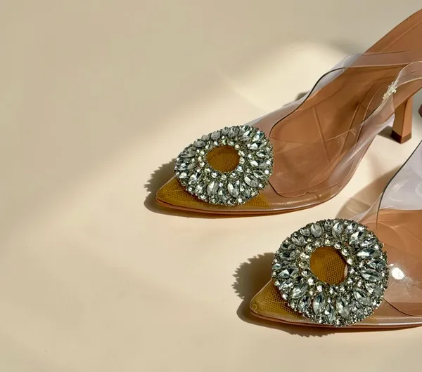 Brown_And_White_Embellished_Slingback_Heels_With_Crystal_Brooch