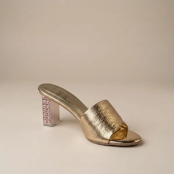 Metallic_Gold_Embossed_Block_Heel_Sandals_With_Jeweled_Transparent_Heel