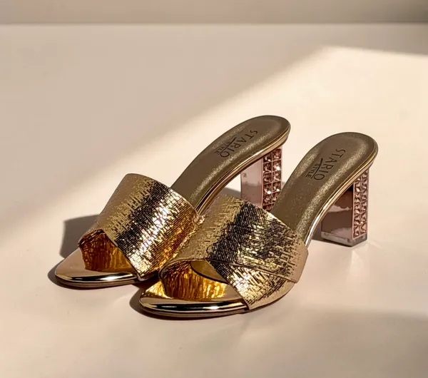 Metallic_Gold_Embossed_Block_Heel_Sandals_With_Jeweled_Transparent_Heel