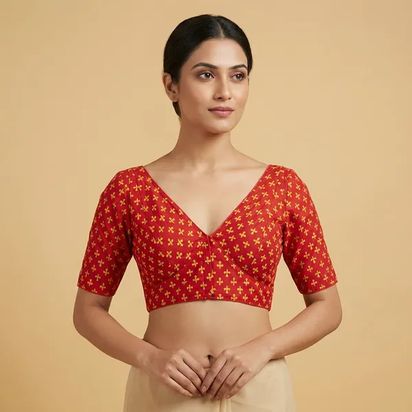 Red_And_Gold_Floral_Print_Cotton_Blouse