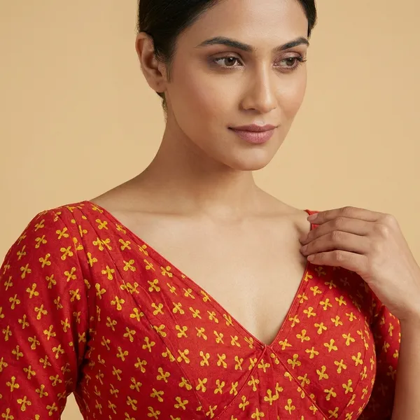Red_And_Gold_Floral_Print_Cotton_Blouse
