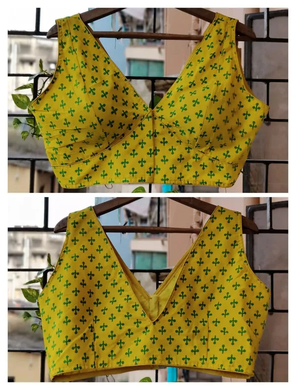 Yellow_Floral_Print_Blouse_With_Front_Hooks_And_V_Back_Design