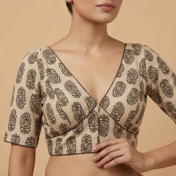 Beige_And_Black_Printed_Blouse_With_Flared_Sleeves
