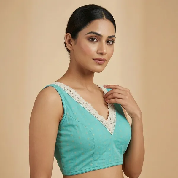 Turquoise_V_Neck_Sleeveless_Blouse_With_Border_Detailing