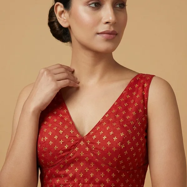Red_And_Gold_Traditional_Floral_Print_Blouse