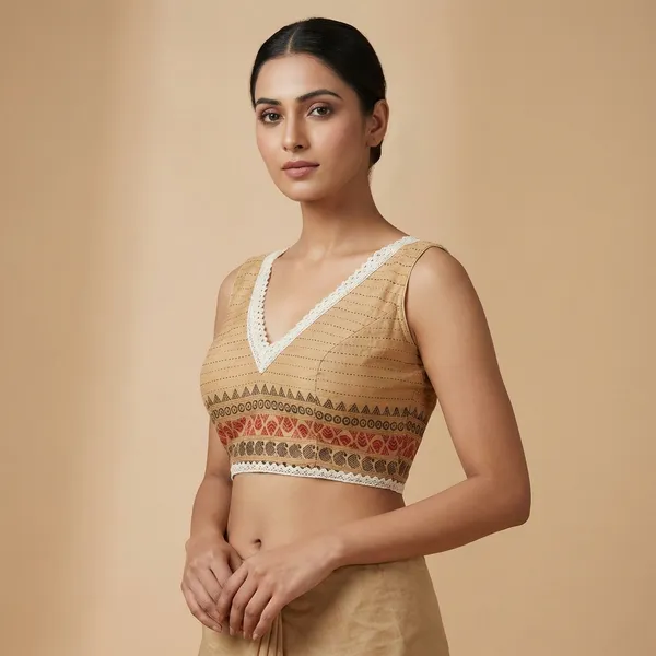 Golden_Beige_Traditional_Blouse_With_Ethnic_Border_And_Lace_Trim