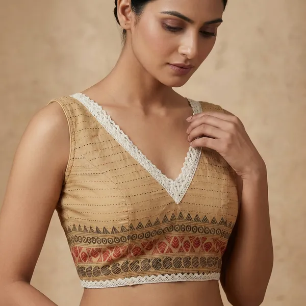 Golden_Beige_Traditional_Blouse_With_Ethnic_Border_And_Lace_Trim