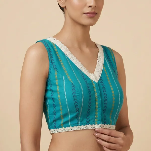 Turquoise_Blue_Striped_Ethnic_Blouse_With_Accents_And_Lace_Border