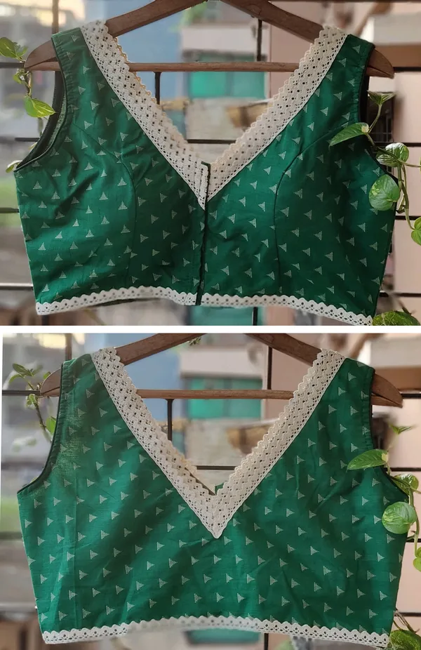 Green_Triangle_Print_Ethnic_Blouse_With_Lace_Border
