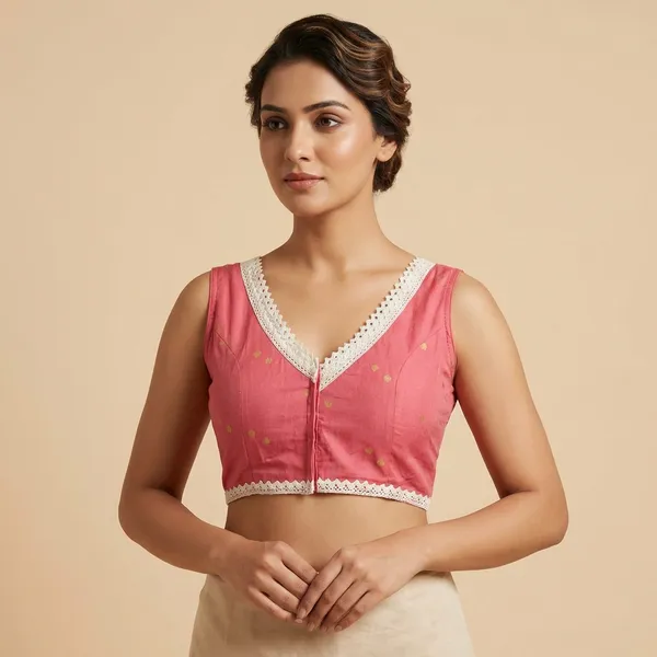 Red_Embroidered_V_Neck_Sleeveless_Blouse_With_Lace_Border