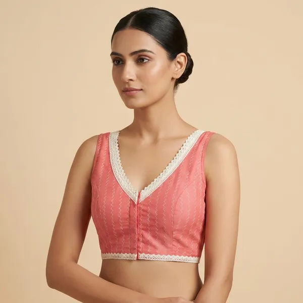 Red_Sleeveless_Saree_Blouse_With_Lace_Border
