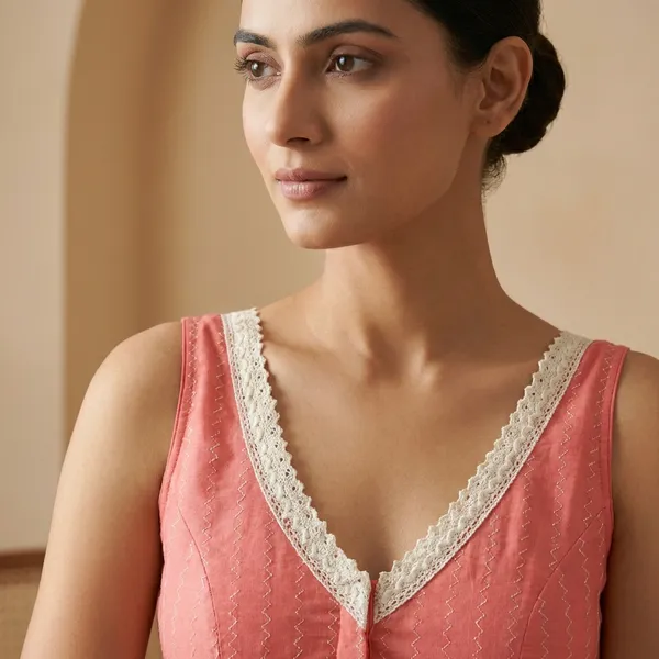 Red_Sleeveless_Saree_Blouse_With_Lace_Border