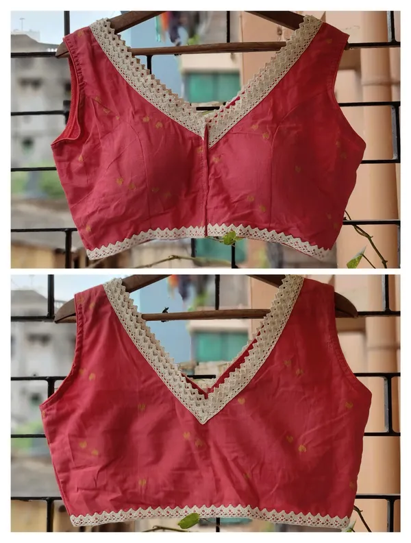 Red_Embroidered_V_Neck_Sleeveless_Blouse_With_Lace_Border
