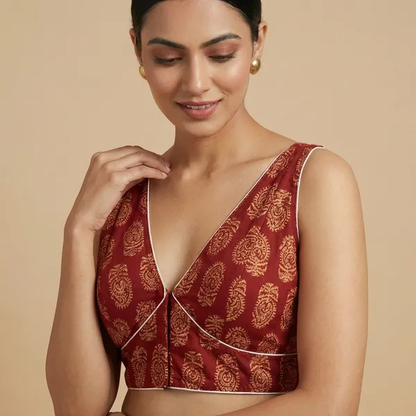 Maroon_Ajrakh_Print_Blouse_With_Piping