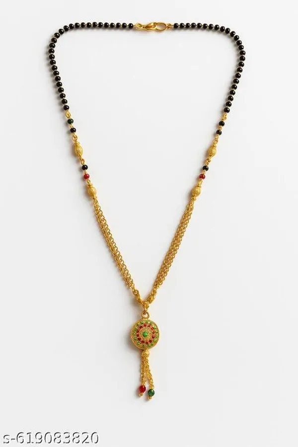 Gold_And_Black_Traditional_Gold_Plated_Mangalsutra_With_Dual_Chain_And_Circular_Floral_Pendant_For_Women
