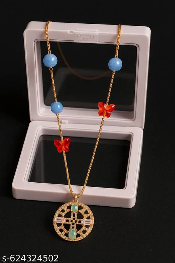 Multicolor_Gold_Plated_Geometric_Pendant_Necklace_With_Colorful_Gemstone_Beads_And_Butterfly_Charms_For_Women