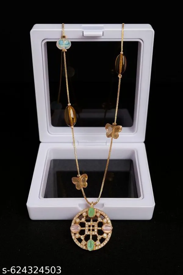 Multicolor_Gold_Plated_Geometric_Pendant_Necklace_With_Colorful_Gemstone_Beads_And_Butterfly_Charms_For_Women