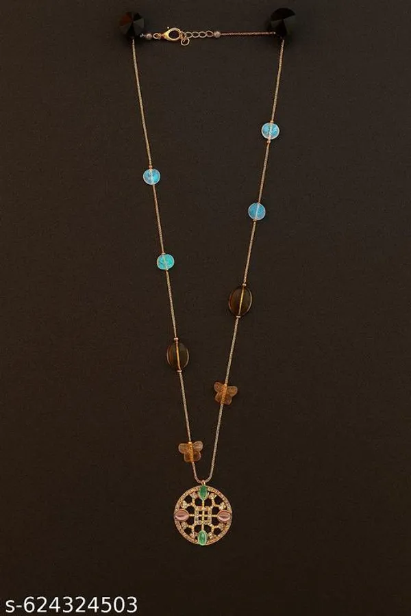 Multicolor_Gold_Plated_Geometric_Pendant_Necklace_With_Colorful_Gemstone_Beads_And_Butterfly_Charms_For_Women