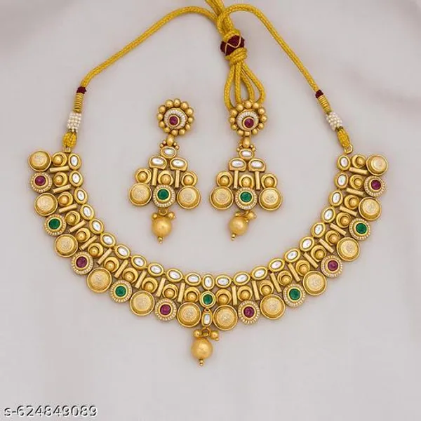 Multicolor_Antique_Kundan_Necklace_Set_With_Ruby_And_Emerald_Detailing_For_Women