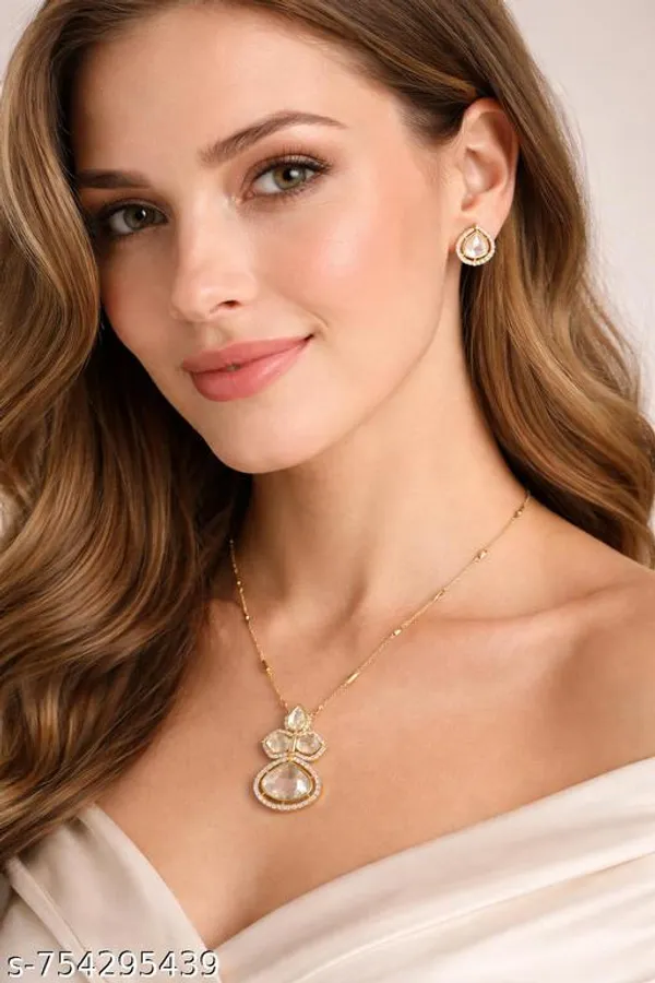 Silver_And_Clear_Celestia_Teardrop_Crystal_Pendant_Halo_Stud_Set_For_Women