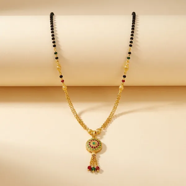 Gold_And_Black_Traditional_Gold_Plated_Mangalsutra_With_Dual_Chain_And_Circular_Floral_Pendant_For_Women