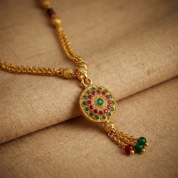 Gold_And_Black_Traditional_Gold_Plated_Mangalsutra_With_Dual_Chain_And_Circular_Floral_Pendant_For_Women