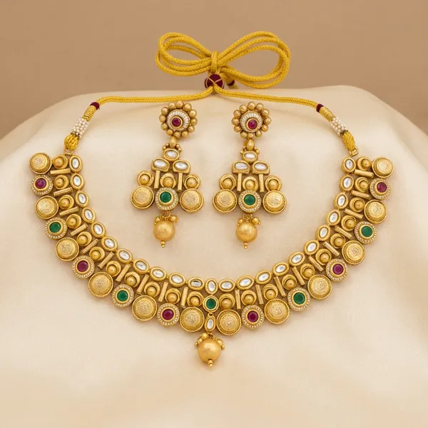 Multicolor_Antique_Kundan_Necklace_Set_With_Ruby_And_Emerald_Detailing_For_Women
