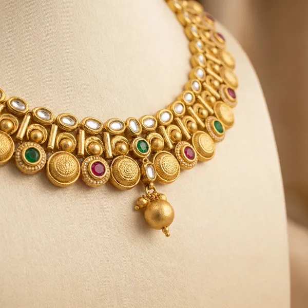 Multicolor_Antique_Kundan_Necklace_Set_With_Ruby_And_Emerald_Detailing_For_Women