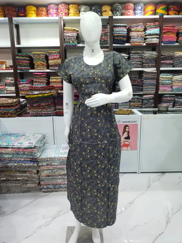 Grey_Pure_Cotton_Nighty_For_Women