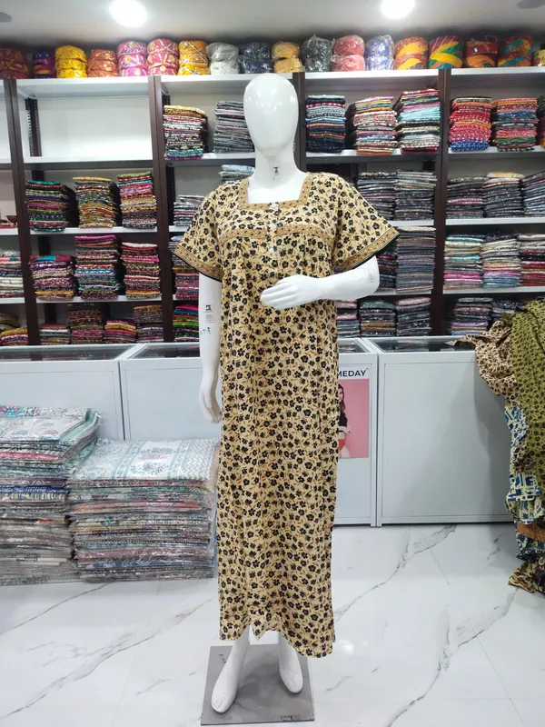 Cream_Pure_Cotton_Nighty_For_Women