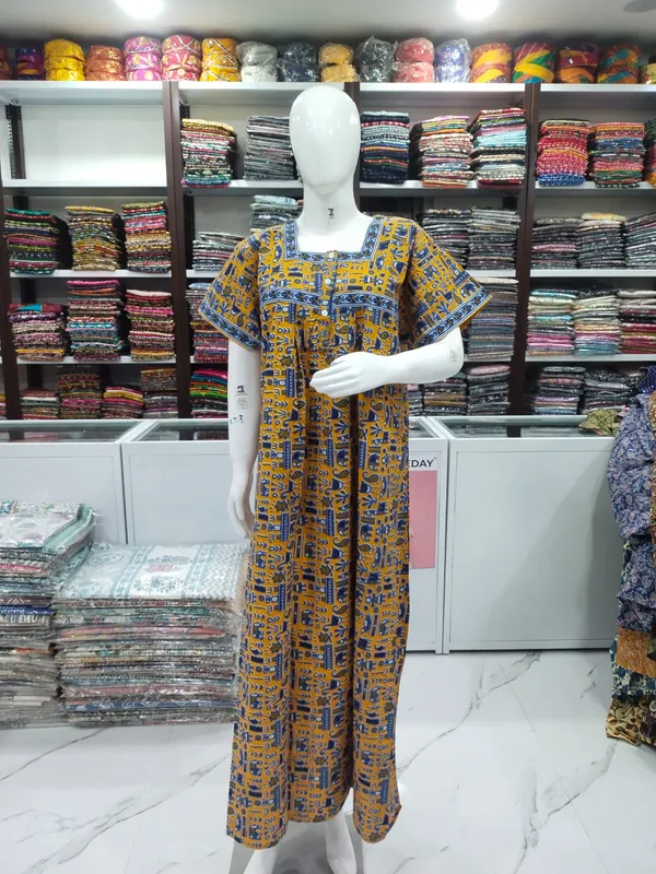 Yellow_Pure_Cotton_Nighty_For_Women