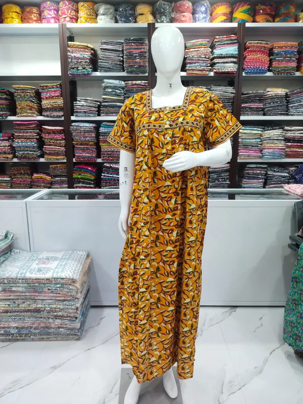 Yellow_Pure_Cotton_Nighty_For_Women